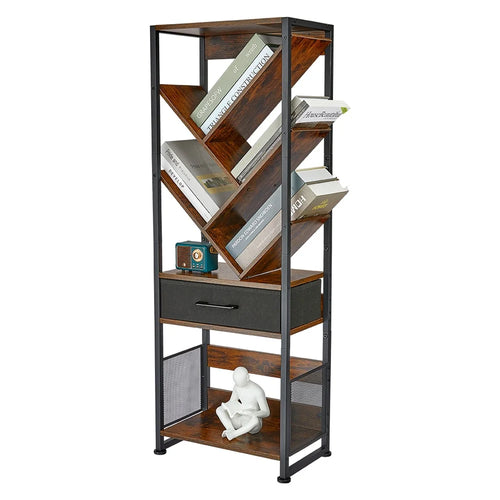 DULCII SC 956A 8-Tier Bookshelf 38x22.8x107cm for Home Office - Rustic Brown - 1