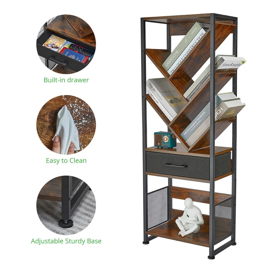 DULCII SC 956A 8-Tier Bookshelf 38x22.8x107cm for Home Office - Rustic Brown - 3