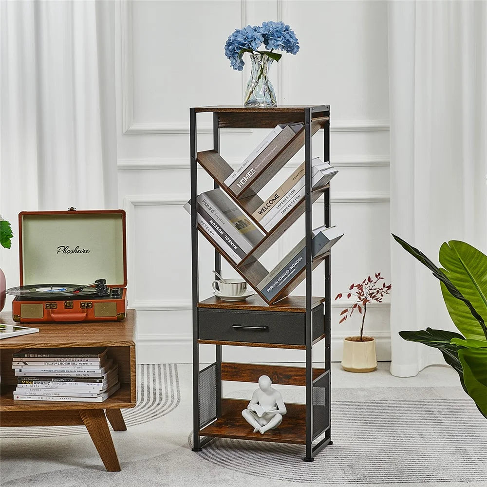 DULCII SC 956A 8-Tier Bookshelf 38x22.8x107cm for Home Office - Rustic Brown - 4