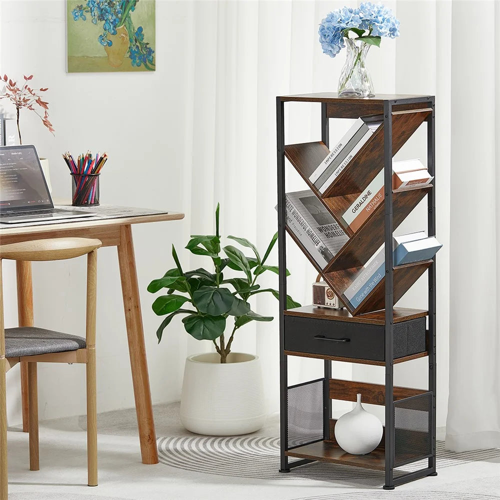 DULCII SC 956A 8-Tier Bookshelf 38x22.8x107cm for Home Office - Rustic Brown - 5