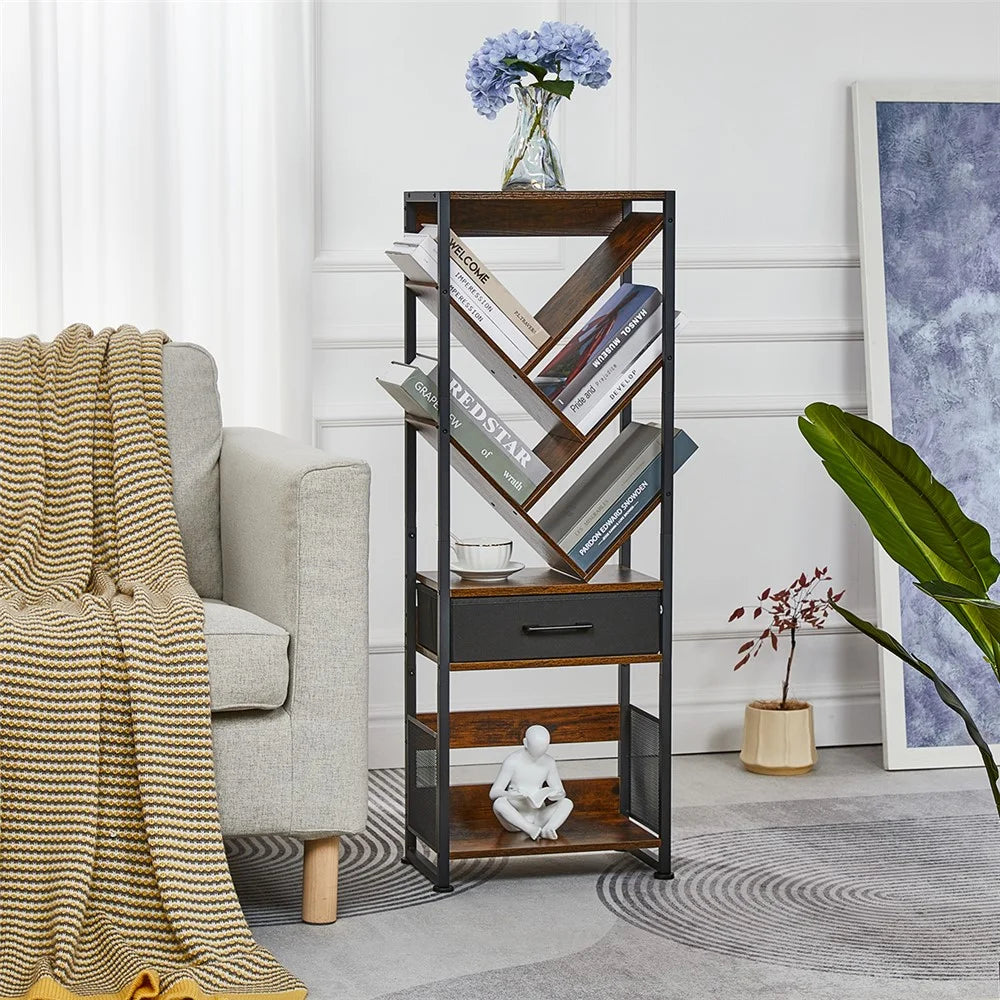 DULCII SC 956A 8-Tier Bookshelf 38x22.8x107cm for Home Office - Rustic Brown - 6