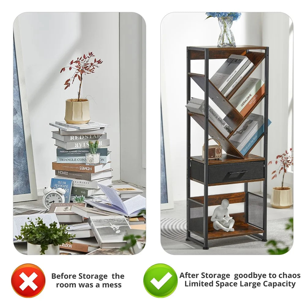 DULCII SC 956A 8-Tier Bookshelf 38x22.8x107cm for Home Office - Rustic Brown - 7
