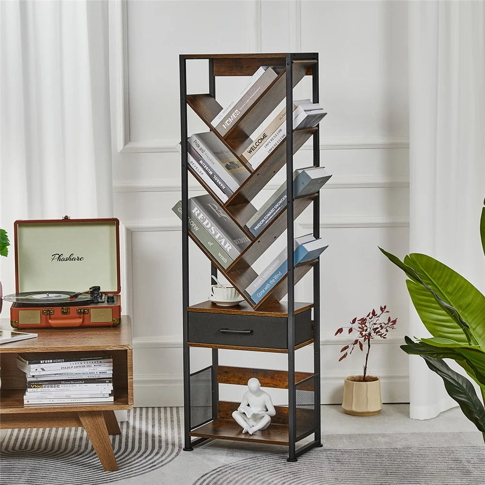 DULCII SC 956B 10-Tier Bookshelf, 38x22.8x127cm - Rustic Brown - 4