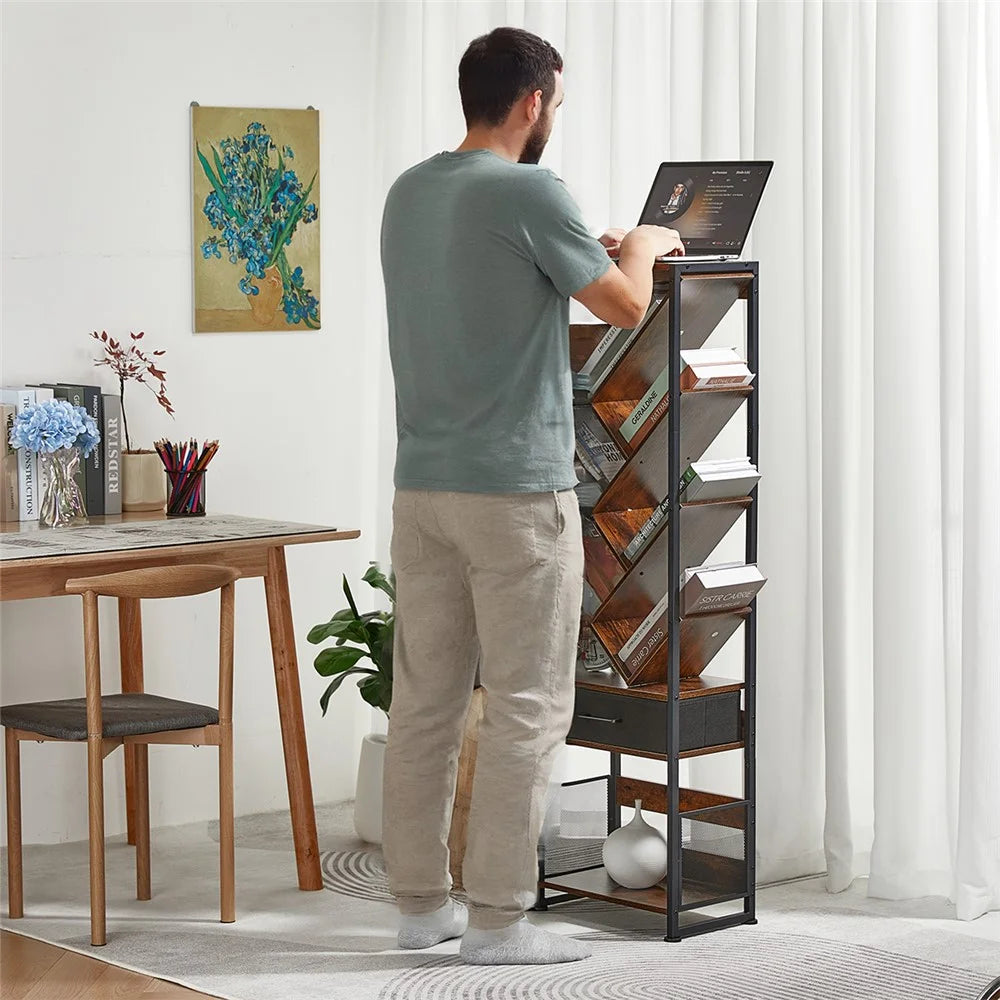 DULCII SC 956B 10-Tier Bookshelf, 38x22.8x127cm - Rustic Brown - 5