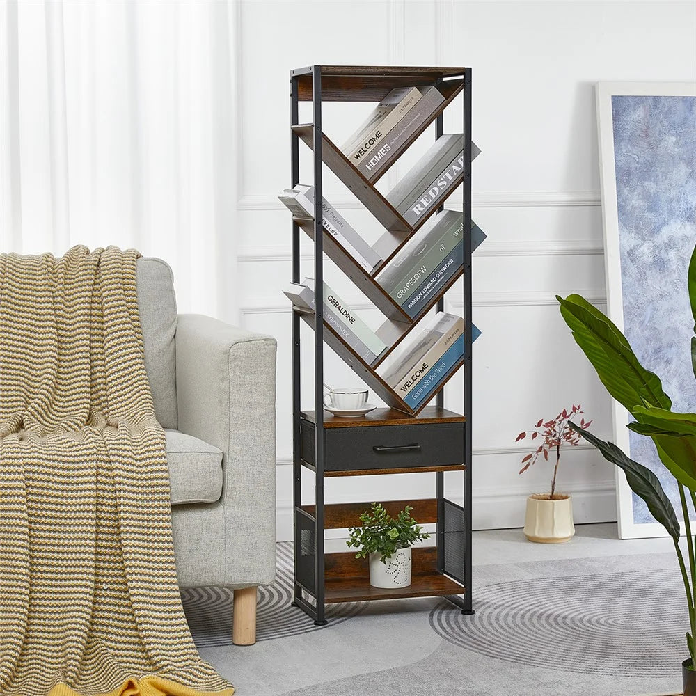 DULCII SC 956B 10-Tier Bookshelf, 38x22.8x127cm - Rustic Brown - 6