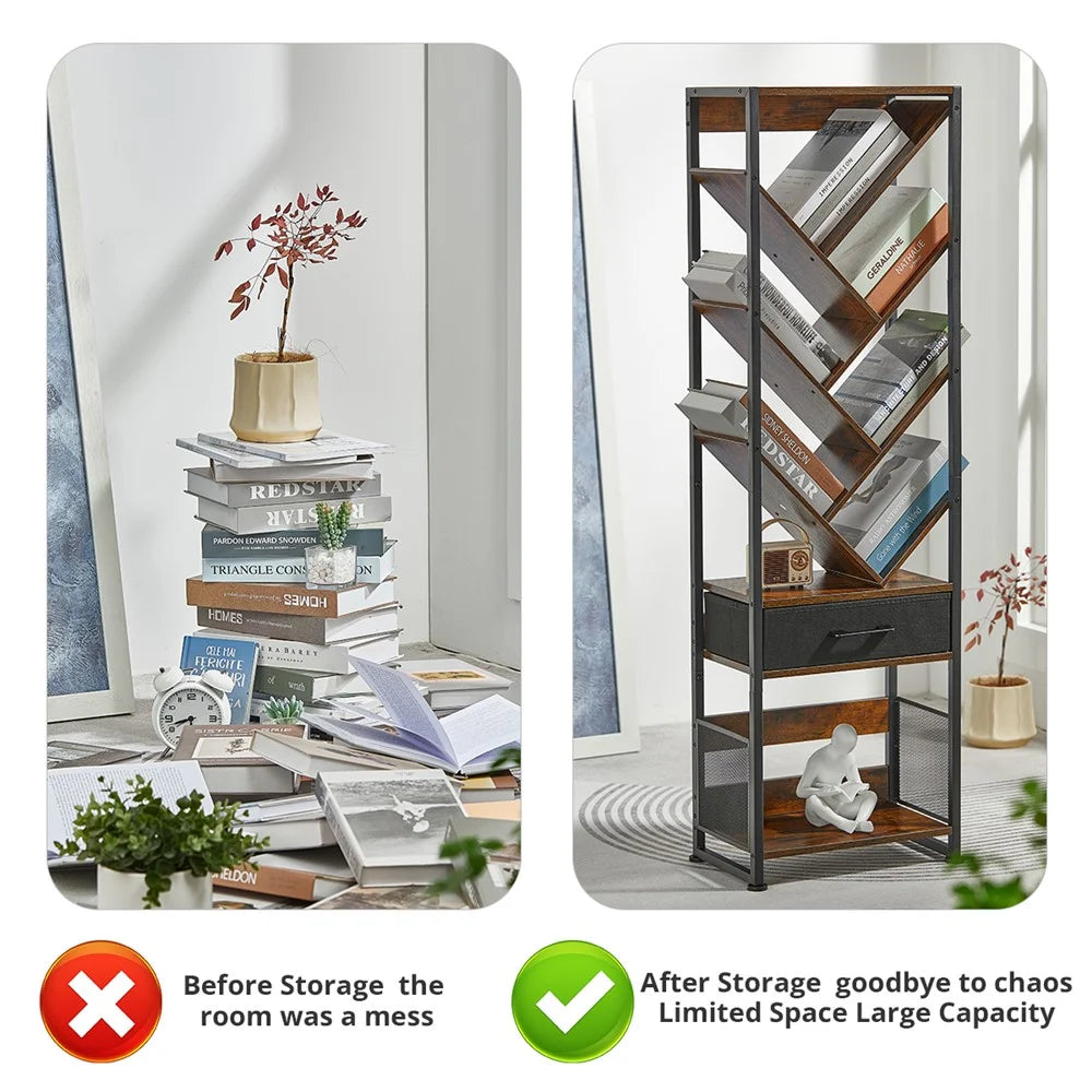 DULCII SC 956B 10-Tier Bookshelf, 38x22.8x127cm - Rustic Brown - 7