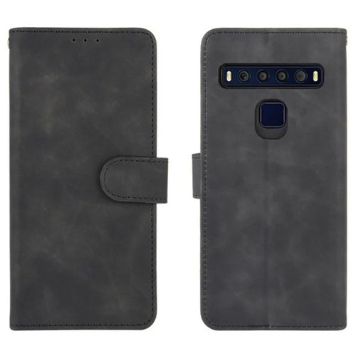 Skin-Touch Wallet Folio Flip Leather Stand Phone Case for TCL 10L - Black - 1