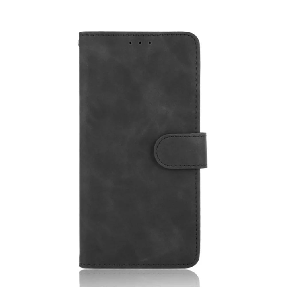 Skin-Touch Wallet Folio Flip Leather Stand Phone Case for TCL 10L - Black - 2