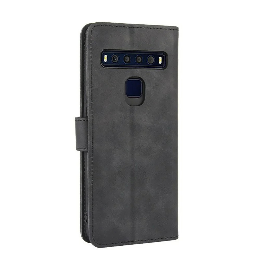 Skin-Touch Wallet Folio Flip Leather Stand Phone Case for TCL 10L - Black - 3