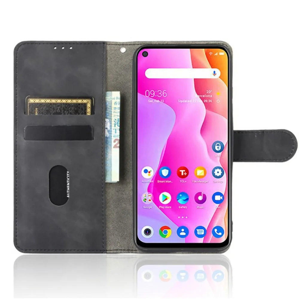 Skin-Touch Wallet Folio Flip Leather Stand Phone Case for TCL 10L - Black - 5