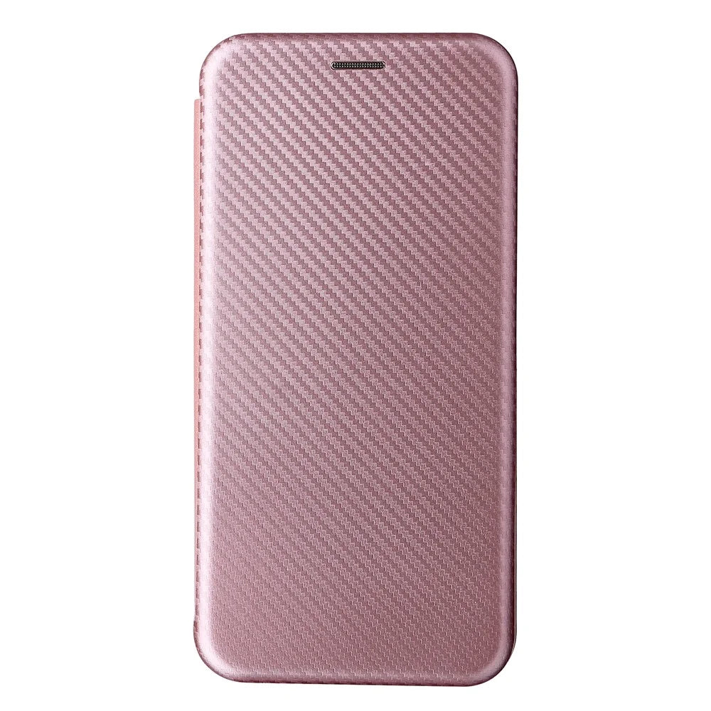 Stand Function Carbon Fiber Texture PU Leather Auto Magnetic Closed Case with Card Slot for TCL 20 R 5G / 20AX - Rose Gold - 2