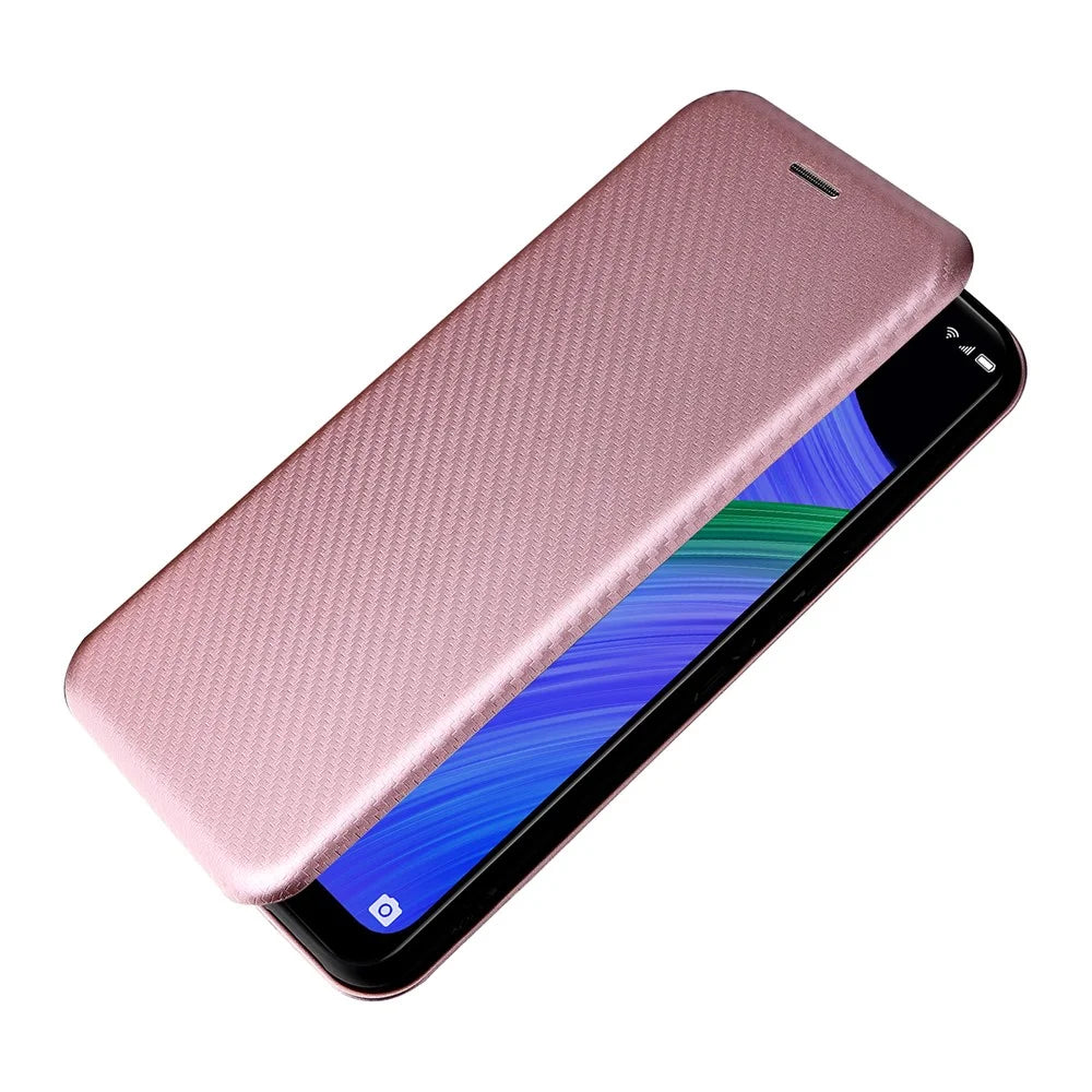 Stand Function Carbon Fiber Texture PU Leather Auto Magnetic Closed Case with Card Slot for TCL 20 R 5G / 20AX - Rose Gold - 7