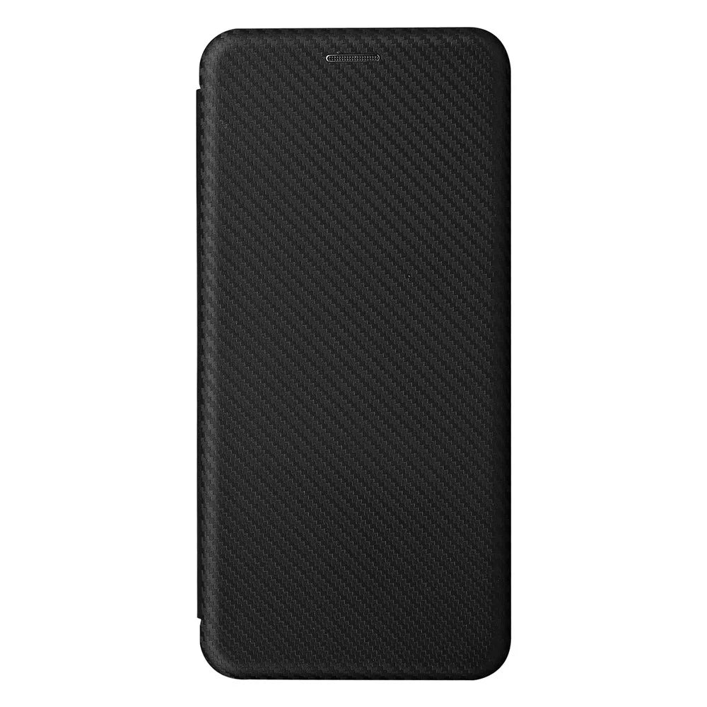 Carbon Fiber Texture Auto-absorbed Magnetic Leather Stand Phone Case Shell with Card Slot for TCL 10 SE - Black - 2