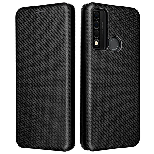 Special Carbon Fiber Texture Card Holder Phone Case Foldable Stand PU Leather Cover for TCL 20 XE - Black - 1