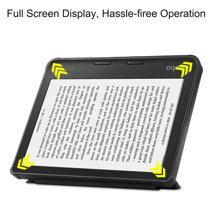 Auto Wake / Sleep PU Leather Case Solid Color Origami Stand E-Reader Cover for Kobo Libra 2 / Libra Colour - Black - 2
