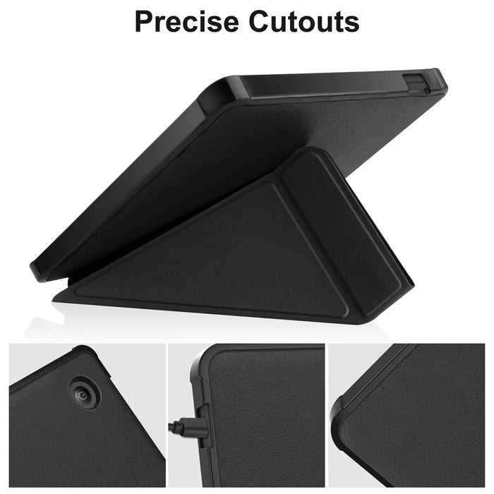 Auto Wake / Sleep PU Leather Case Solid Color Origami Stand E-Reader Cover for Kobo Libra 2 / Libra Colour - Black - 4