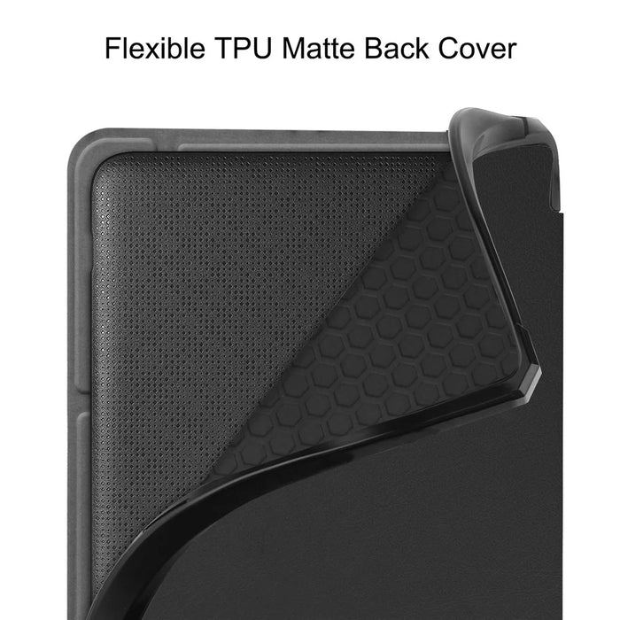 Auto Wake / Sleep PU Leather Case Solid Color Origami Stand E-Reader Cover for Kobo Libra 2 / Libra Colour - Black - 6