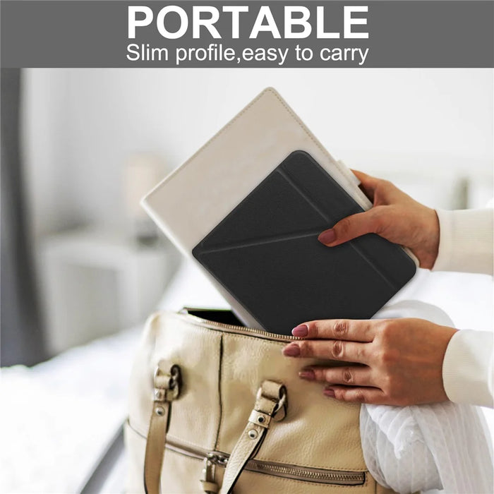 Auto Wake / Sleep PU Leather Case Solid Color Origami Stand E-Reader Cover for Kobo Libra 2 / Libra Colour - Black - 7