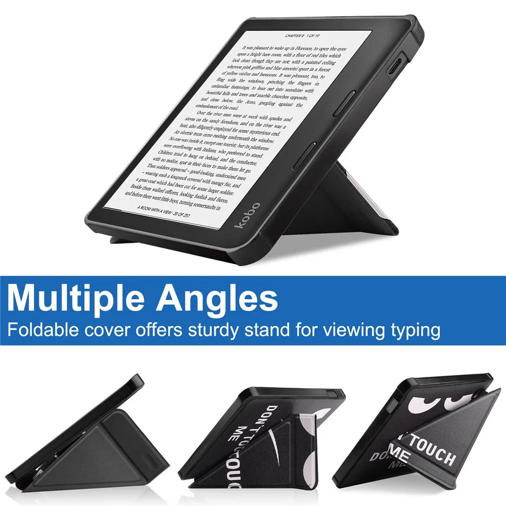 Pattern Printing Origami Stand PU Leather Case E-reader Protective Cover with Auto Wake / Sleep for Kobo Libra 2 - Don't Touch Me - 3