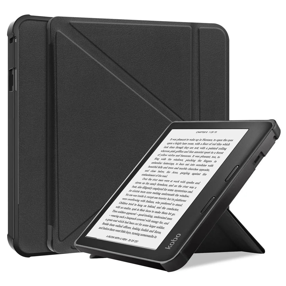 Auto Wake/Sleep Function Origami Stand PU Leather Case Cover for Kobo Sage - Black - 1