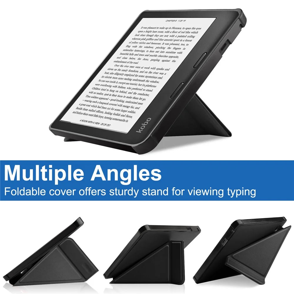 Auto Wake/Sleep Function Origami Stand PU Leather Case Cover for Kobo Sage - Black - 3