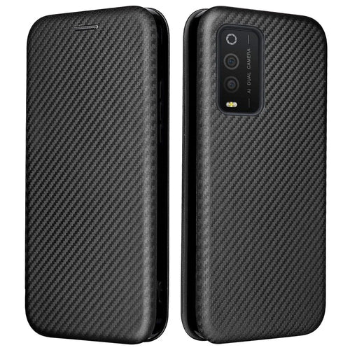 PU Leather Carbon Fiber Texture Full Protection Stand Phone Case with Card Slot for TCL 205 - Black - 1