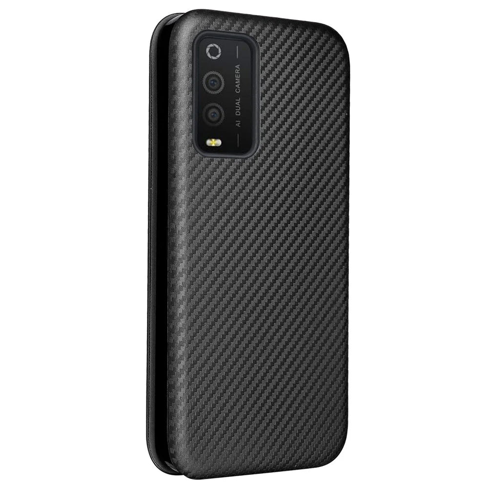 PU Leather Carbon Fiber Texture Full Protection Stand Phone Case with Card Slot for TCL 205 - Black - 3