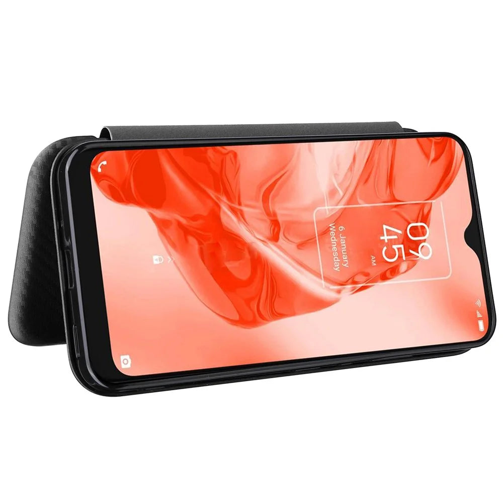 PU Leather Carbon Fiber Texture Full Protection Stand Phone Case with Card Slot for TCL 205 - Black - 4