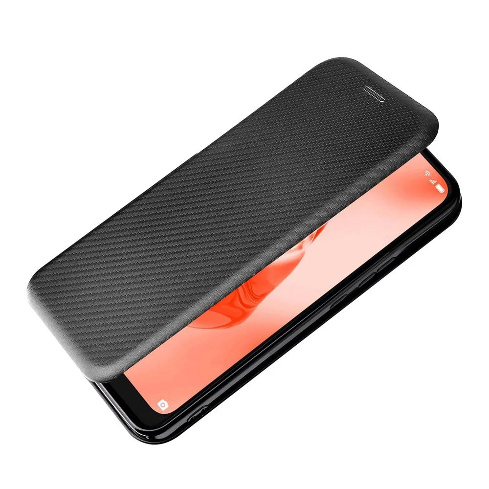 PU Leather Carbon Fiber Texture Full Protection Stand Phone Case with Card Slot for TCL 205 - Black - 7