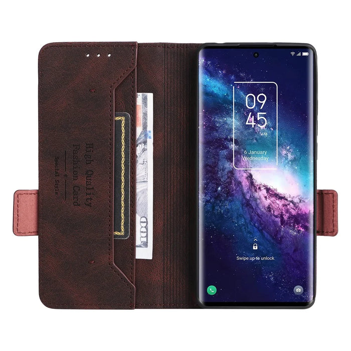 For TCL 20 Pro 5G PU Leather Phone Case Shockproof Phone Cover Folio Flip Case with Stand Wallet - Coffee - 6