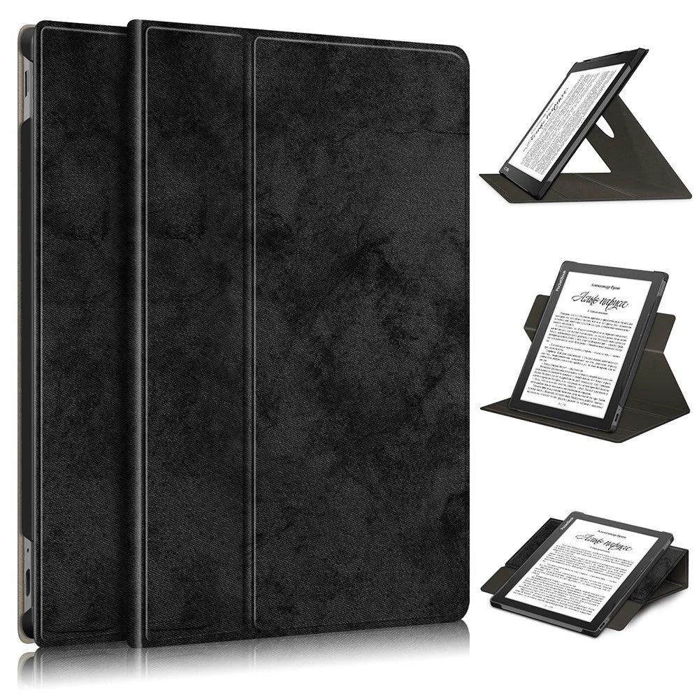 For PocketBook InkPad Lite PB970 Rotary Kickstand Pen Holder Case Dual-Angle Anti-Scratch Textured Surface Cover - Black - 1
