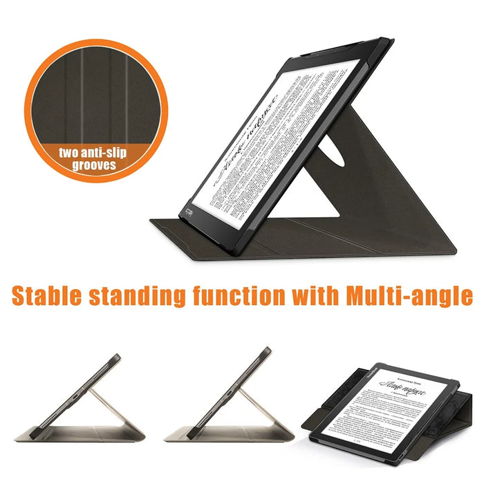 For PocketBook InkPad Lite PB970 Rotary Kickstand Pen Holder Case Dual-Angle Anti-Scratch Textured Surface Cover - Black - 7