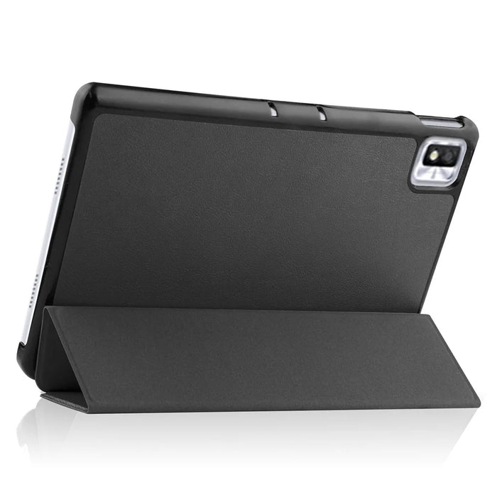 For TCL TAB 10s 9080G (2021) Drop-proof Trifold Stand PU Leather + PC Tablet Cover Case with Auto Wake/Sleep - Black - 4