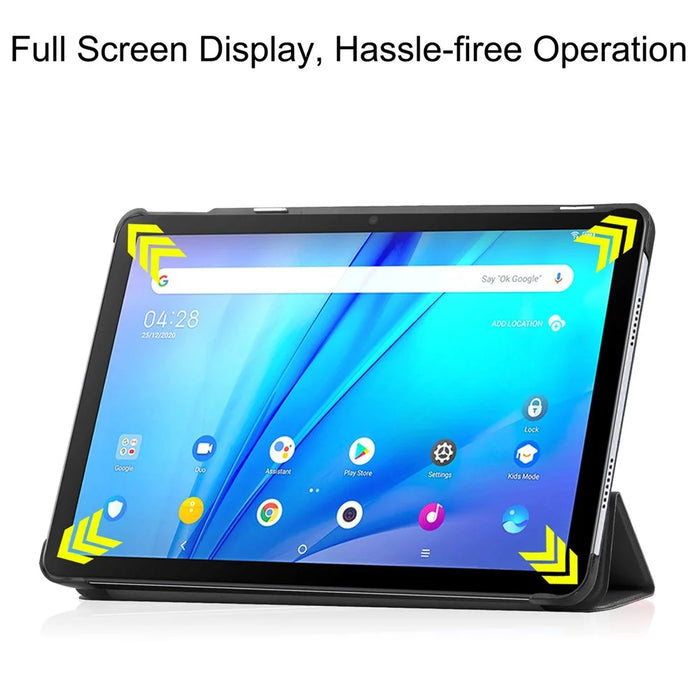 For TCL TAB 10s 9080G (2021) Drop-proof Trifold Stand PU Leather + PC Tablet Cover Case with Auto Wake/Sleep - Black - 7