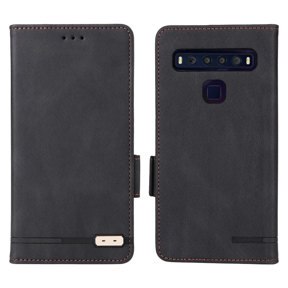 For TCL 10L/10 Lite Hardware Design Stand Magnetic Closing Leather Cell Phone Case Protector with Wallet - Black - 1