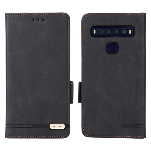 For TCL 10L/10 Lite Hardware Design Stand Magnetic Closing Leather Cell Phone Case Protector with Wallet - Black - 1