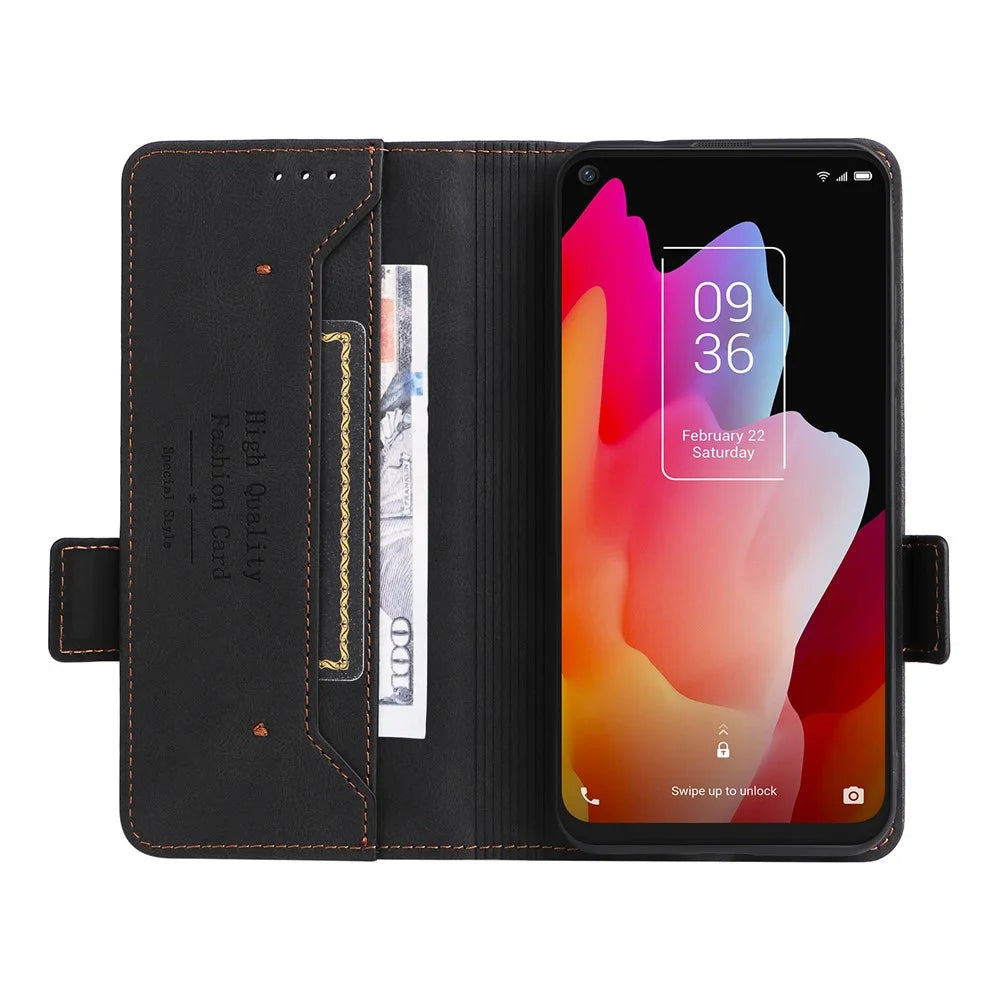 For TCL 10L/10 Lite Hardware Design Stand Magnetic Closing Leather Cell Phone Case Protector with Wallet - Black - 4