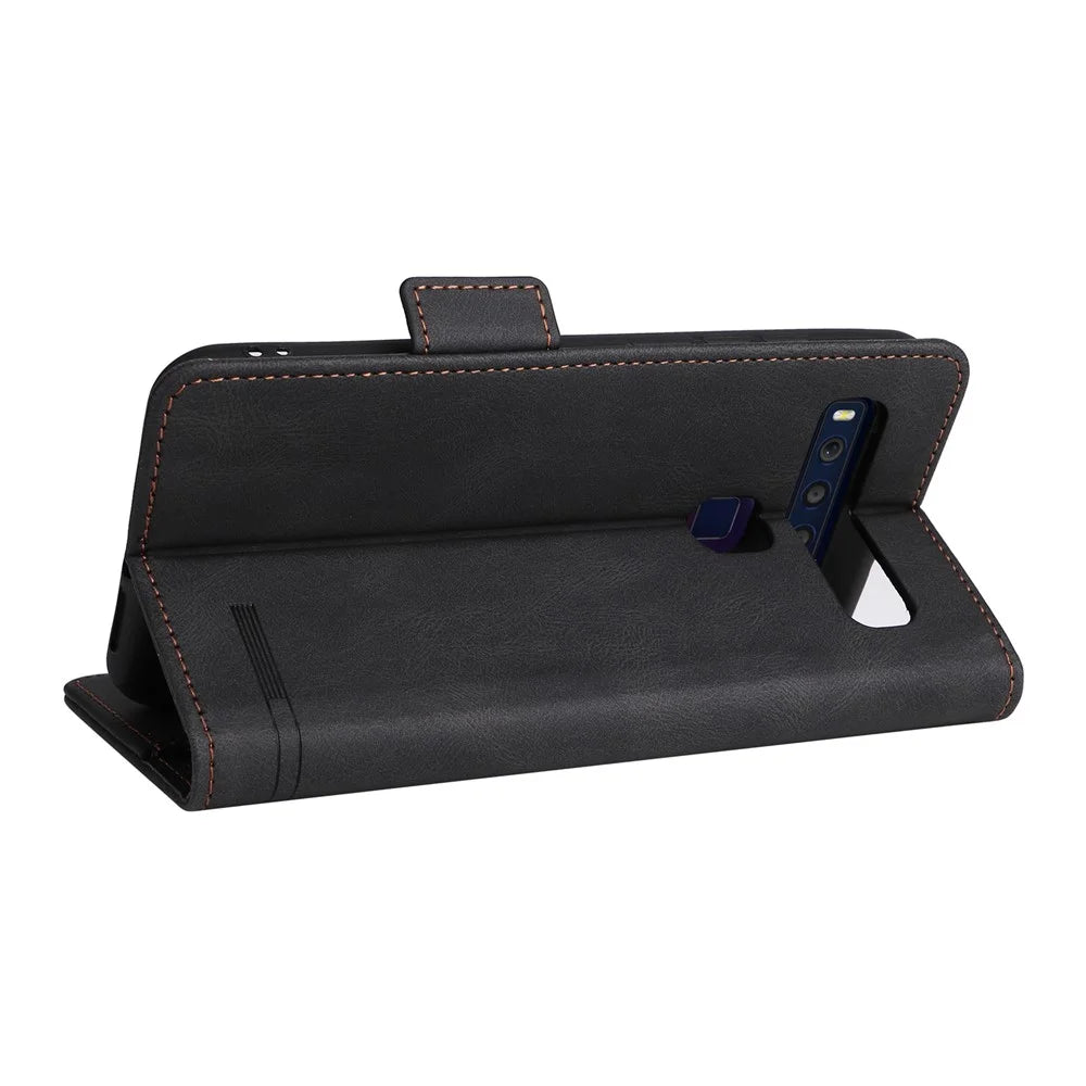 For TCL 10L/10 Lite Hardware Design Stand Magnetic Closing Leather Cell Phone Case Protector with Wallet - Black - 6