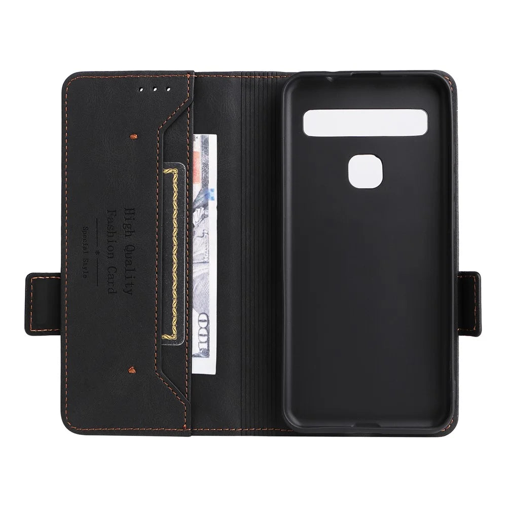 For TCL 10L/10 Lite Hardware Design Stand Magnetic Closing Leather Cell Phone Case Protector with Wallet - Black - 7