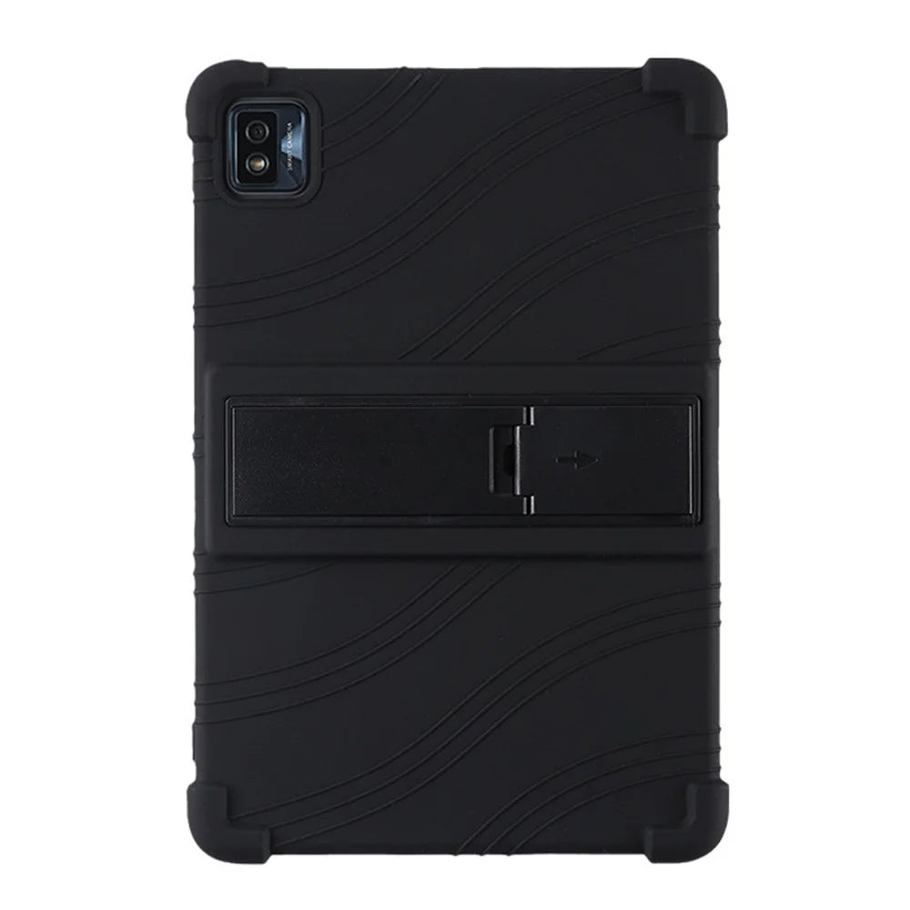 For TCL Tab 10s 9081X PC Kickstand Design Soft Silicone Tablet Cover Enhanced Four Corner Case - Black - 3