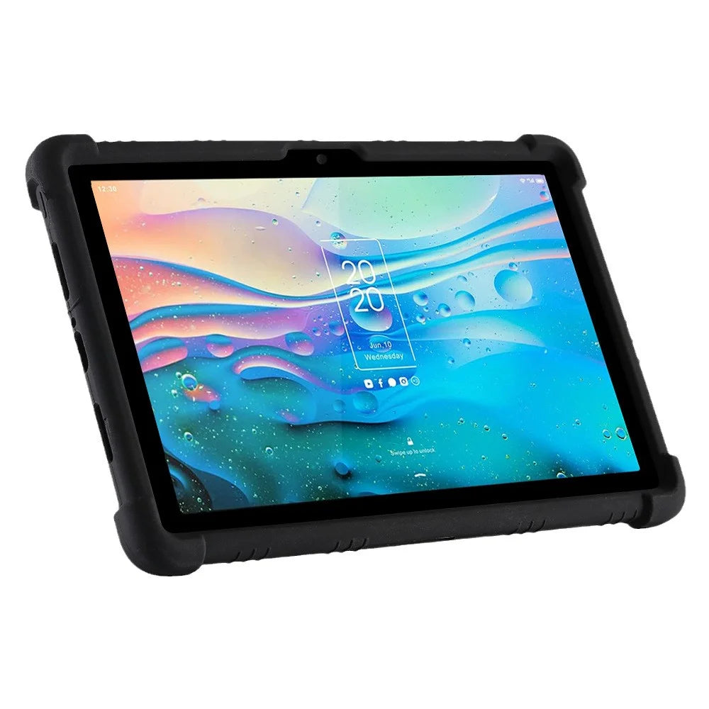 For TCL Tab 10s 9081X PC Kickstand Design Soft Silicone Tablet Cover Enhanced Four Corner Case - Black - 4
