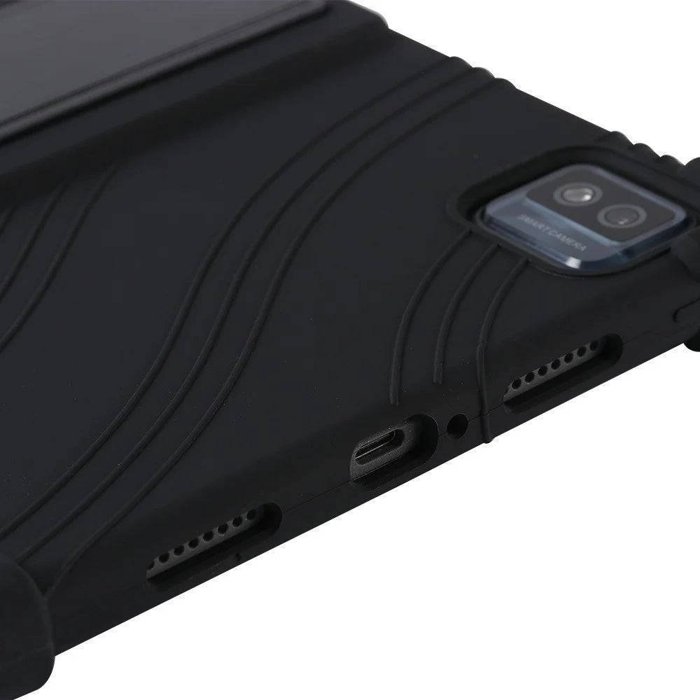 For TCL Tab 10s 9081X PC Kickstand Design Soft Silicone Tablet Cover Enhanced Four Corner Case - Black - 5