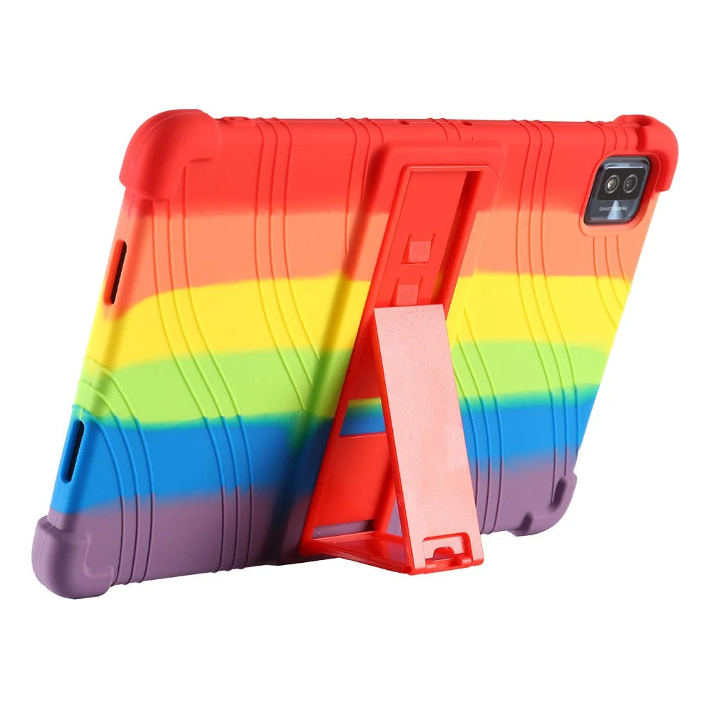 For TCL Tab 10s 9081X PC Kickstand Design Soft Silicone Tablet Cover Enhanced Four Corner Case - Black - 7