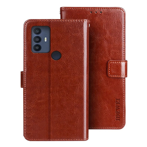 IDEWEI for TCL 30 SE/30E/305/306 PU Leather Case Crazy Horse Textured Wallet Stand Shockproof TPU Magnetic Protect Book Flip Folio Cover - Brown - 1