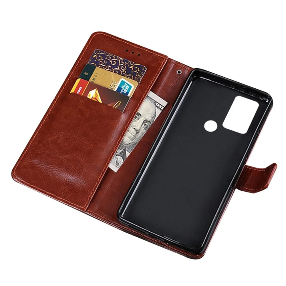 IDEWEI for TCL 30 SE/30E/305/306 PU Leather Case Crazy Horse Textured Wallet Stand Shockproof TPU Magnetic Protect Book Flip Folio Cover - Brown - 4