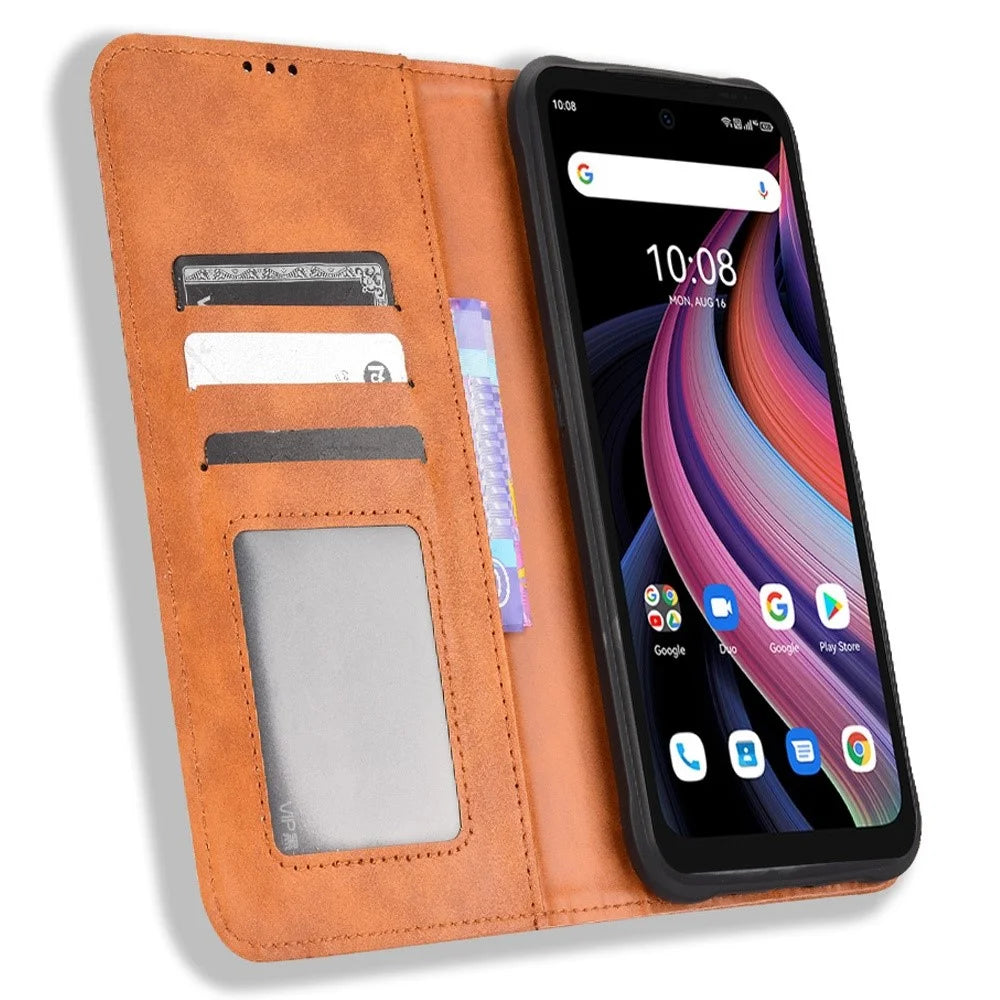 For Umidigi Bison GT2 5G/GT2 Pro 5G Auto-Absorbed Leather Phone Cover Shockproof Folio Flip Case Wallet Folding Stand Phone Accessory - Brown - 2