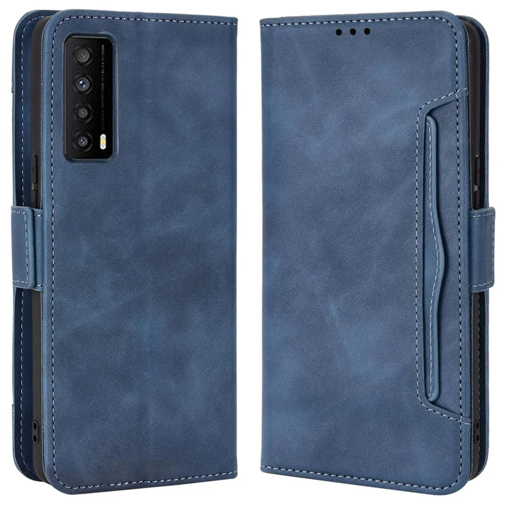 Multiple Card Slots Stand Phone Case for TCL Stylus 5G, Wallet Anti-scratch PU Leather Cover - Blue - 1