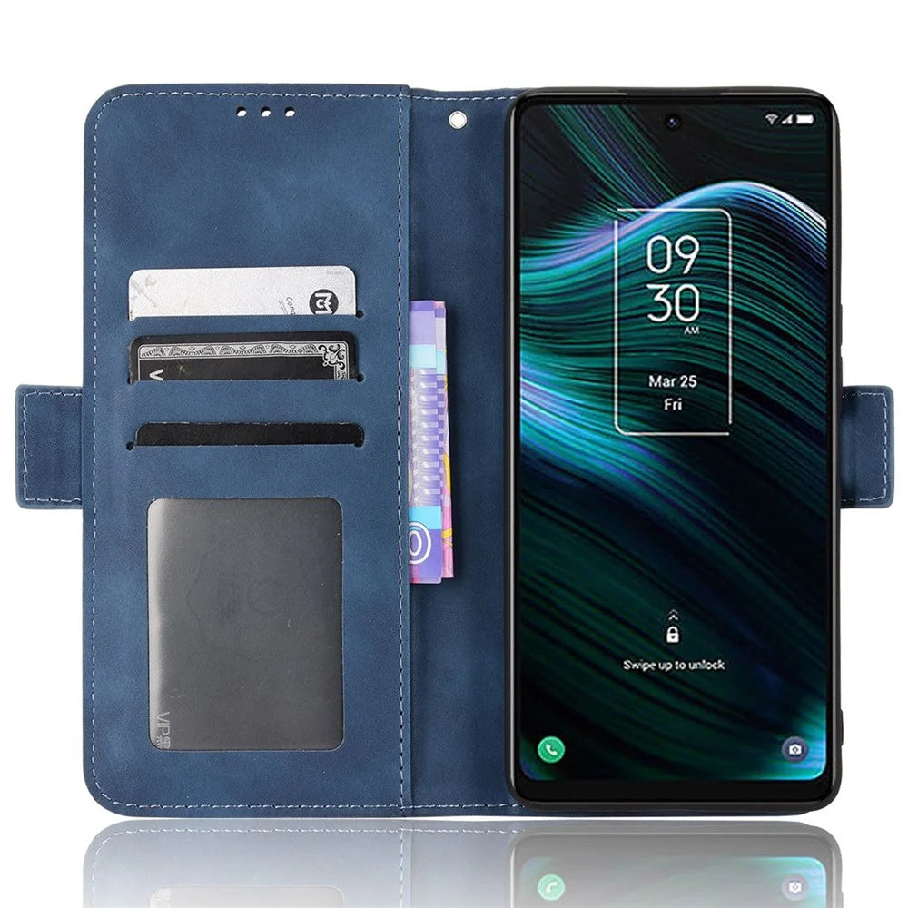 Multiple Card Slots Stand Phone Case for TCL Stylus 5G, Wallet Anti-scratch PU Leather Cover - Blue - 2