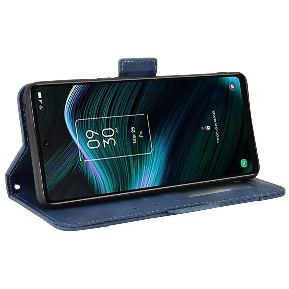 Multiple Card Slots Stand Phone Case for TCL Stylus 5G, Wallet Anti-scratch PU Leather Cover - Blue - 3