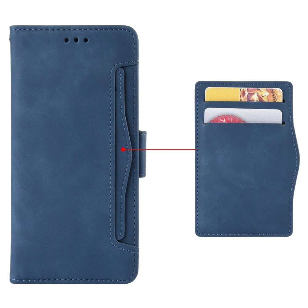 Multiple Card Slots Stand Phone Case for TCL Stylus 5G, Wallet Anti-scratch PU Leather Cover - Blue - 4